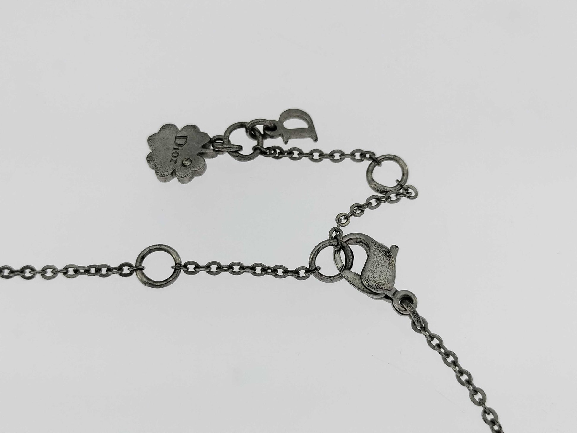 Dior Silver D Mark Ribbon Rhinestone Necklace