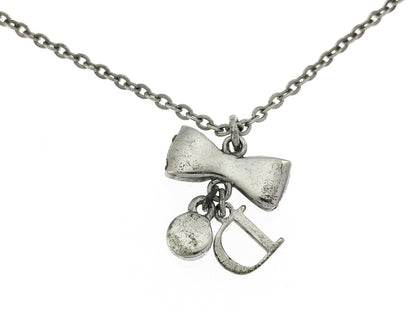 Dior Silver D Mark Ribbon Rhinestone Necklace