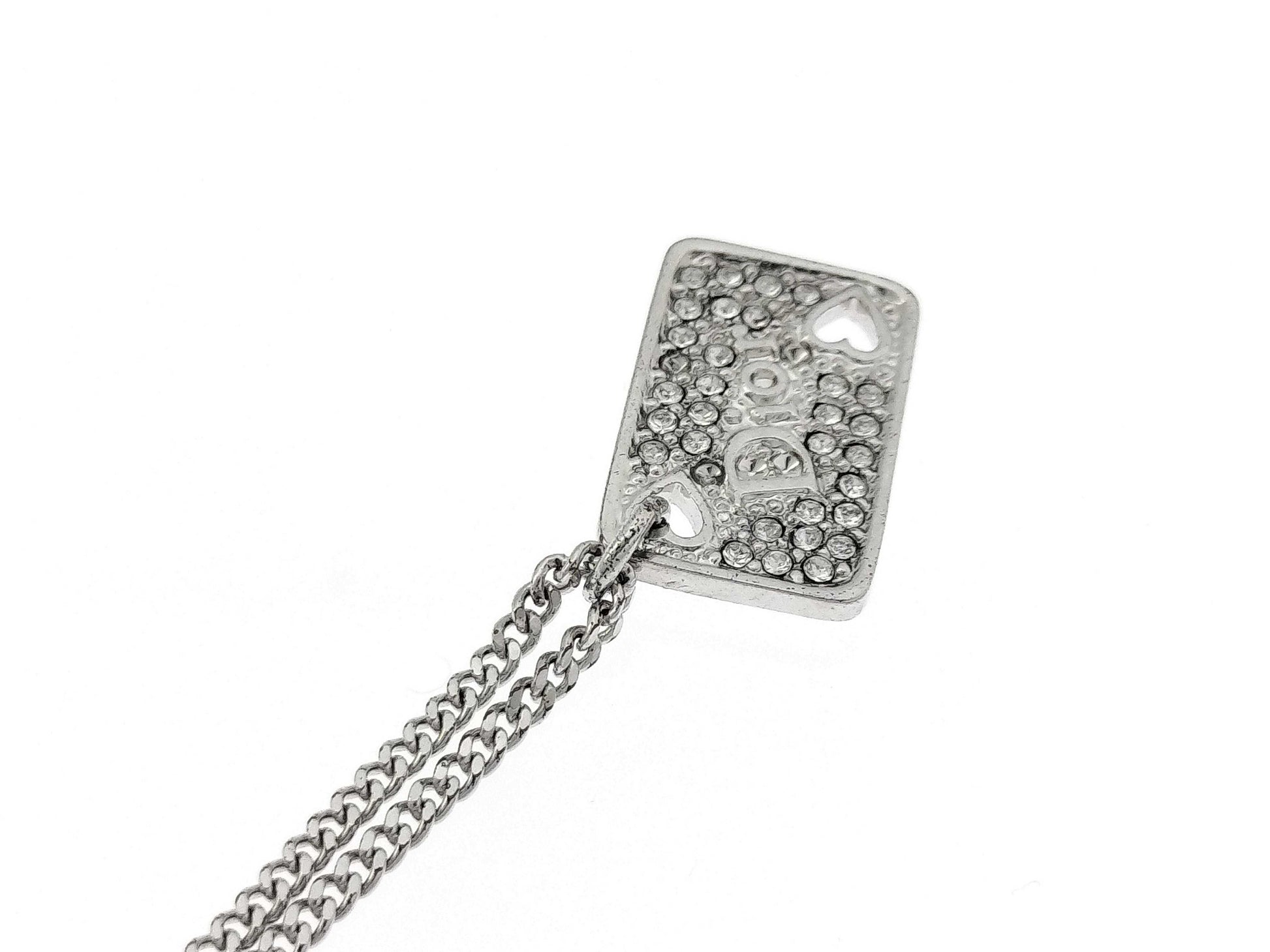 Dior Silver Logo Heart Rhinestone Necklace