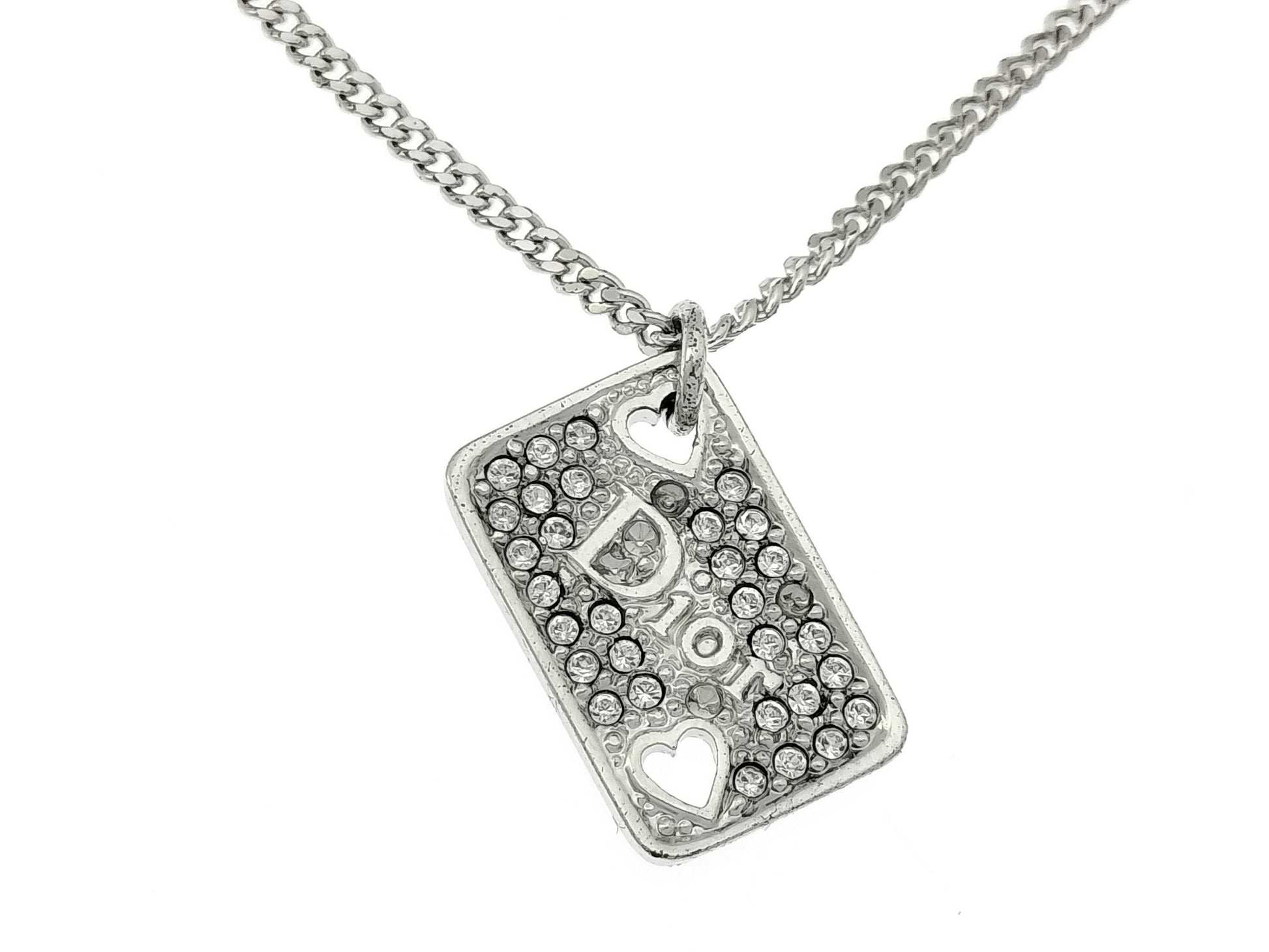 Dior Silver Logo Heart Rhinestone Necklace
