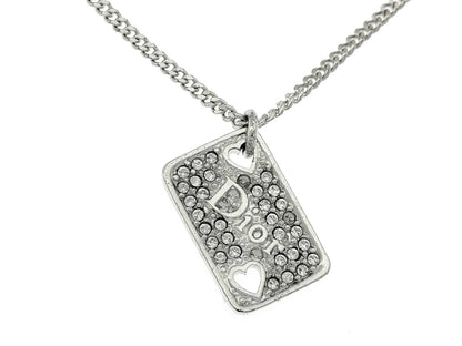 Dior Silver Logo Heart Rhinestone Necklace