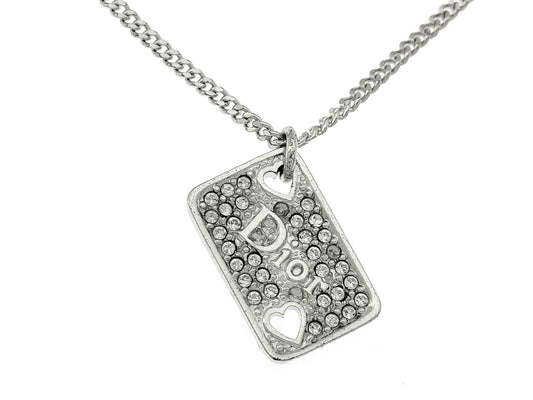 Dior Silver Logo Heart Rhinestone Necklace