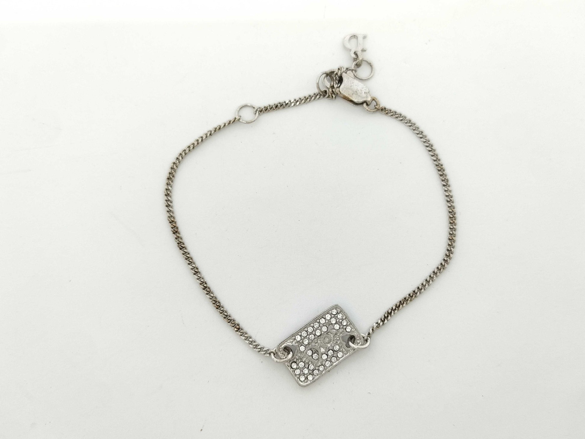 Dior Silver Logo Rhinestone Bracelet/Bangle
