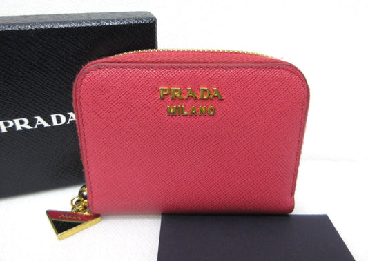 PRADA Prada Round Zip Coin Case 1MM268 Saffiano Leather with Triangle Plate Charm Wallet