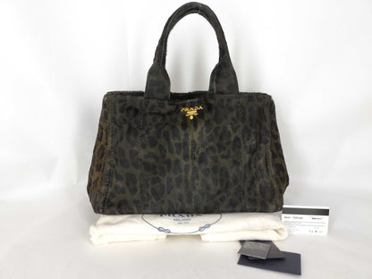 PRADA Prada Harako Leopard Print Canapa Handbag
