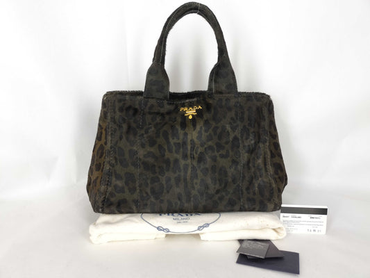 PRADA Prada Harako Leopard Print Canapa Handbag
