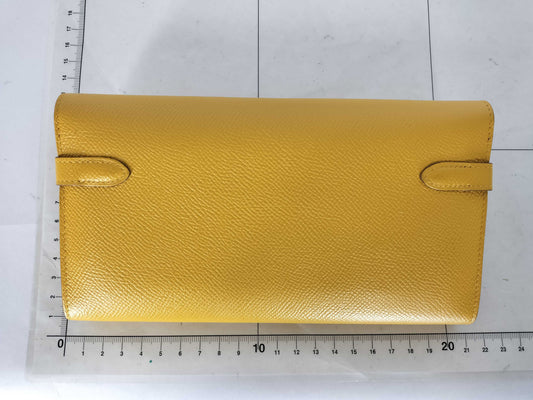 HERMES Kelly Wallet, Epson, C Stamp, Jaune Ambre, Gold Hardware