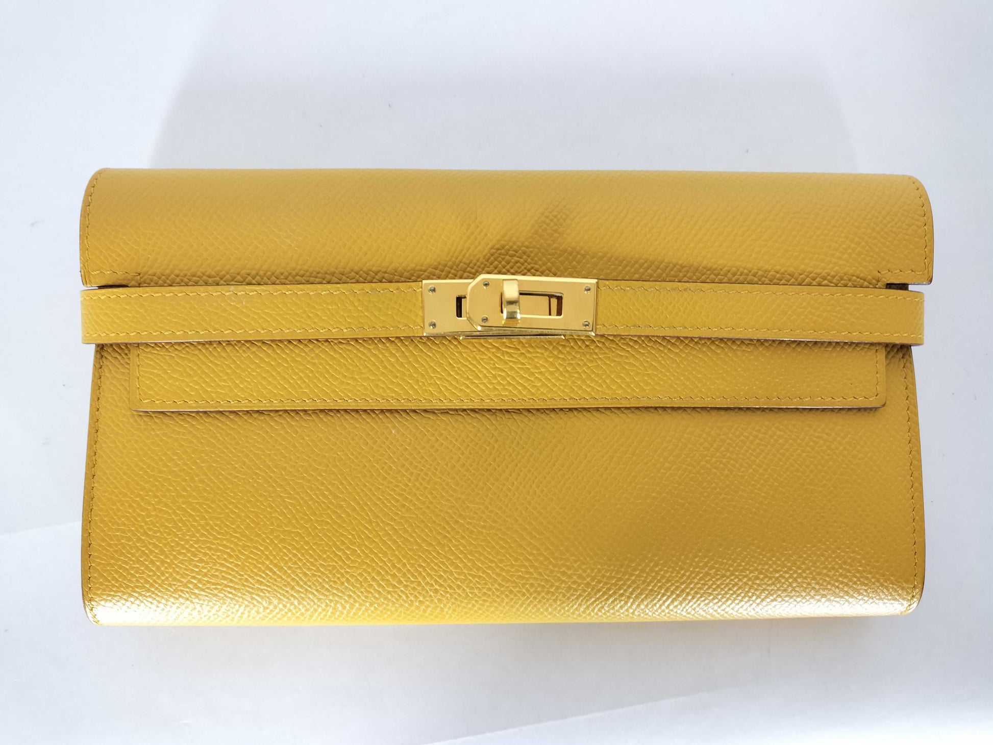 HERMES Kelly Wallet, Epson, C Stamp, Jaune Ambre, Gold Hardware