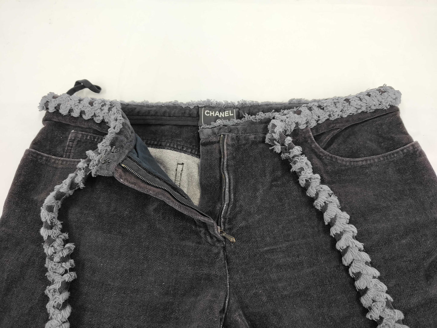 CHANEL 02A Cotton Velvet Pants with Coco Mark P20040 Black Size 42