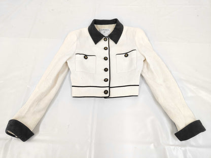 CHANEL P95 Coco Button Cropped Jacket Black White Size 36 Jacket