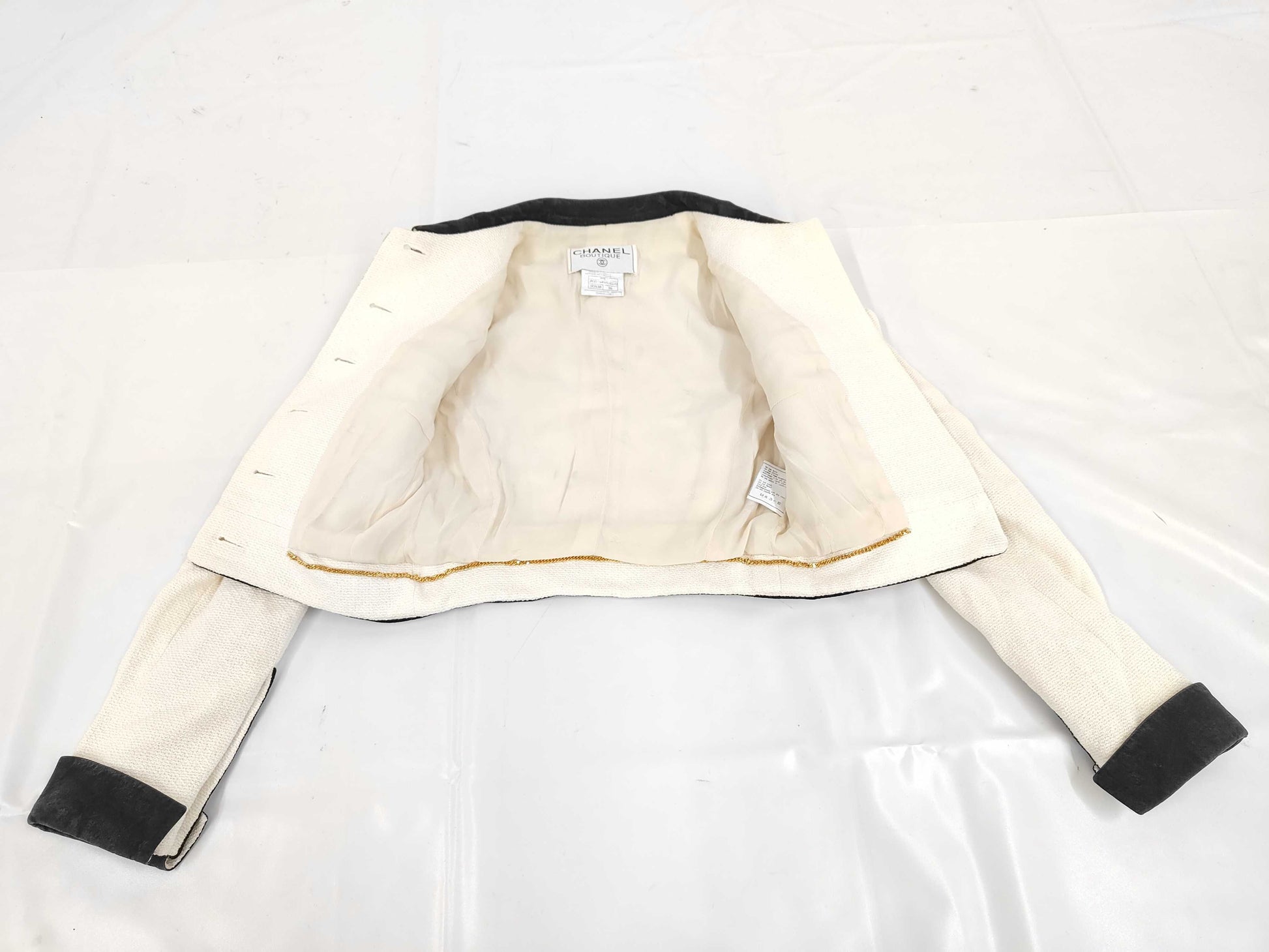 CHANEL P95 Coco Button Cropped Jacket Black White Size 36 Jacket