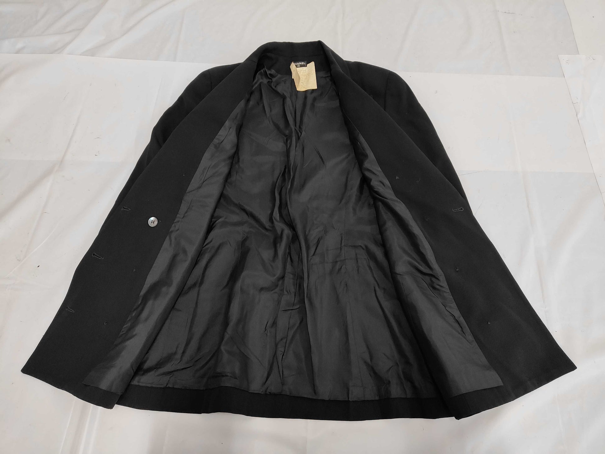 CHANEL Wool Double-Breasted Jacket with Coco Buttons PO2059 Black Size 38