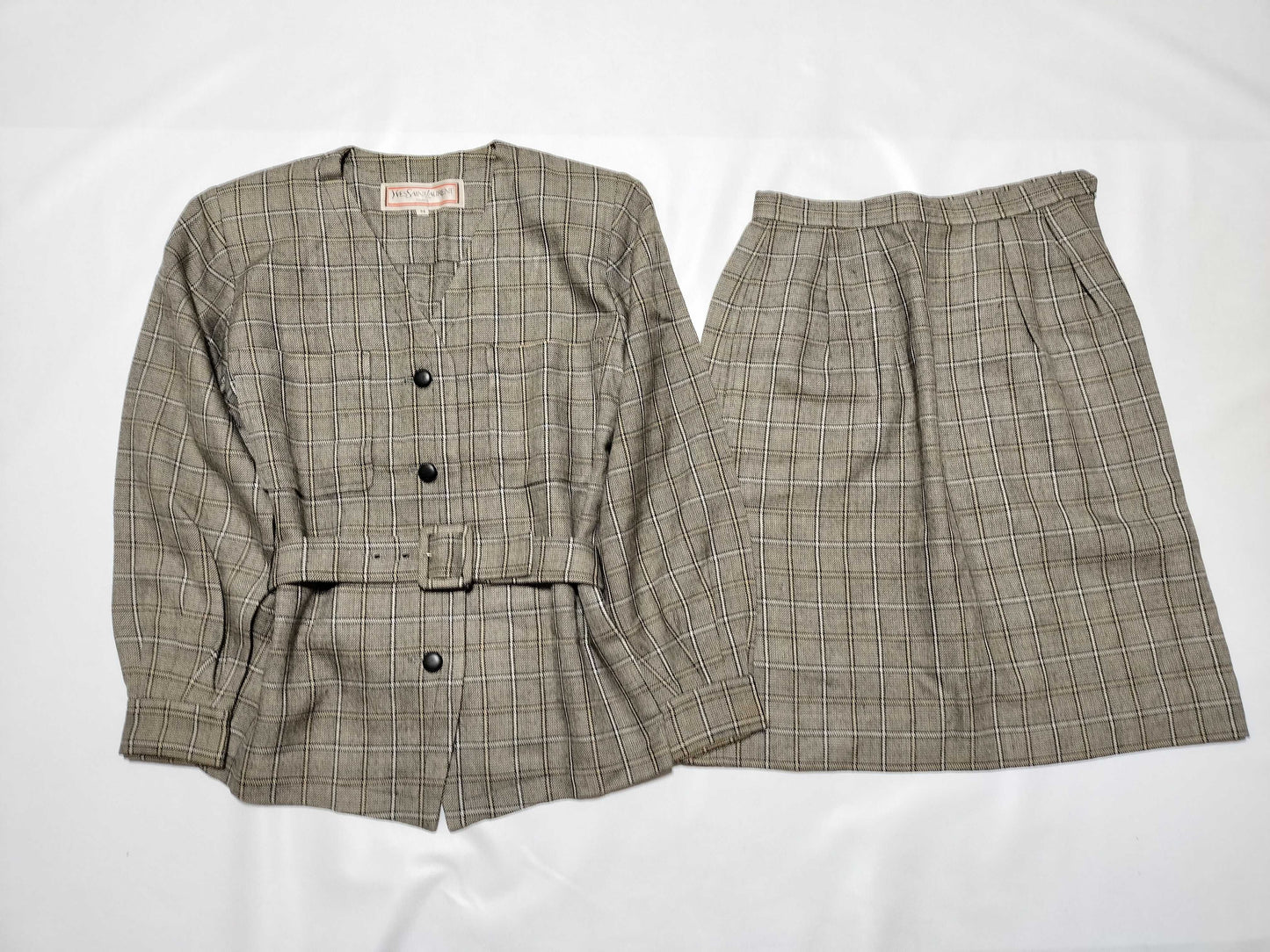 Yves Saint Laurent Wool Check Set, Beige, Size M, Other Apparel