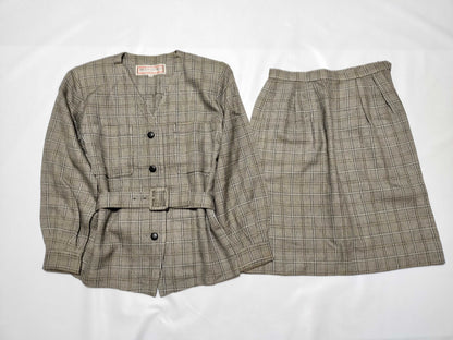 Yves Saint Laurent Wool Check Set, Beige, Size M, Other Apparel
