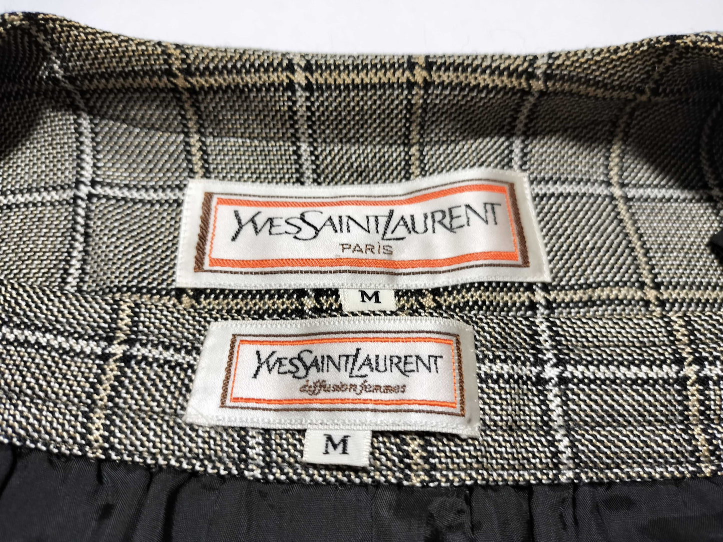 Yves Saint Laurent Wool Check Set, Beige, Size M, Other Apparel