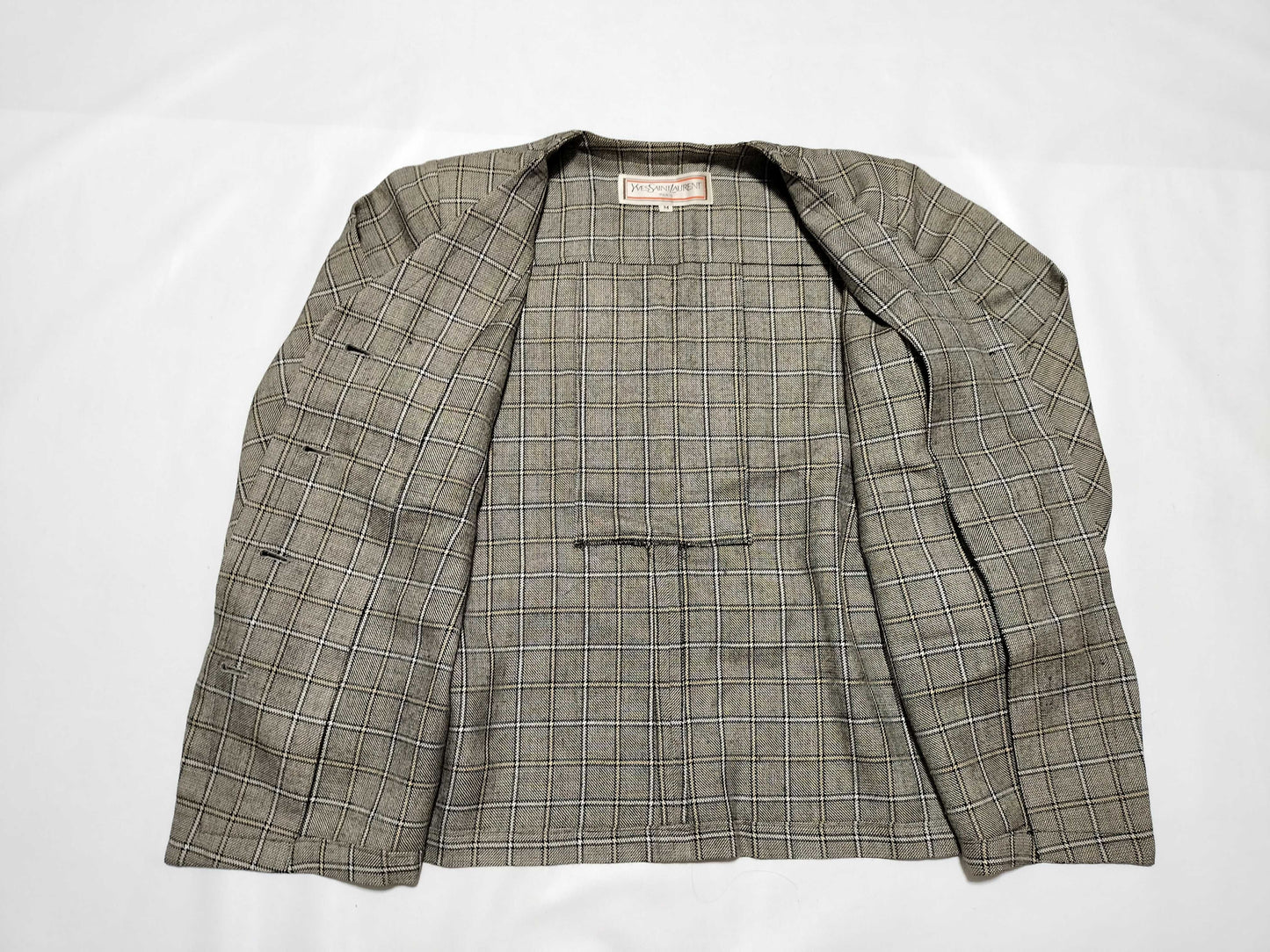 Yves Saint Laurent Wool Check Set, Beige, Size M, Other Apparel