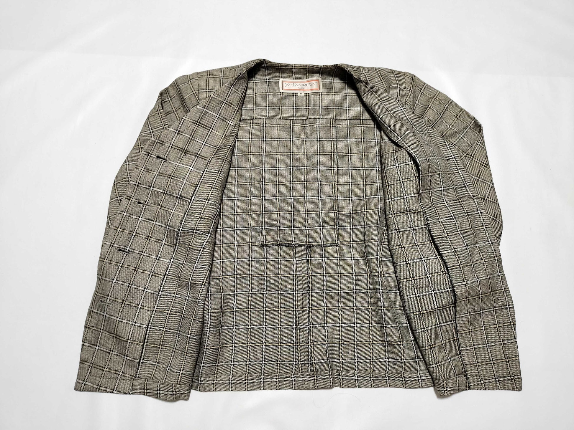Yves Saint Laurent Wool Check Set, Beige, Size M, Other Apparel