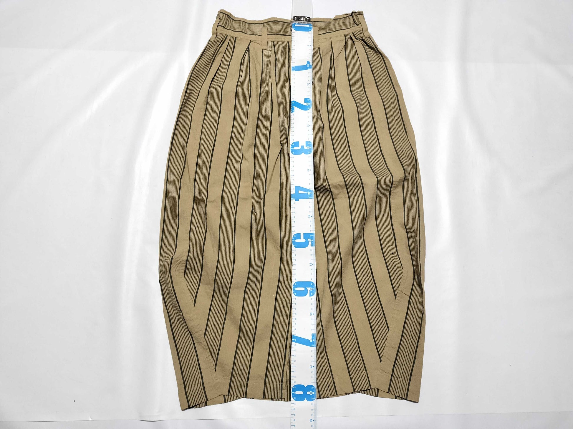 ISSEY MIYAKE 80s Brush Tag Linen Striped Skirt JG52118 Beige M Skirt