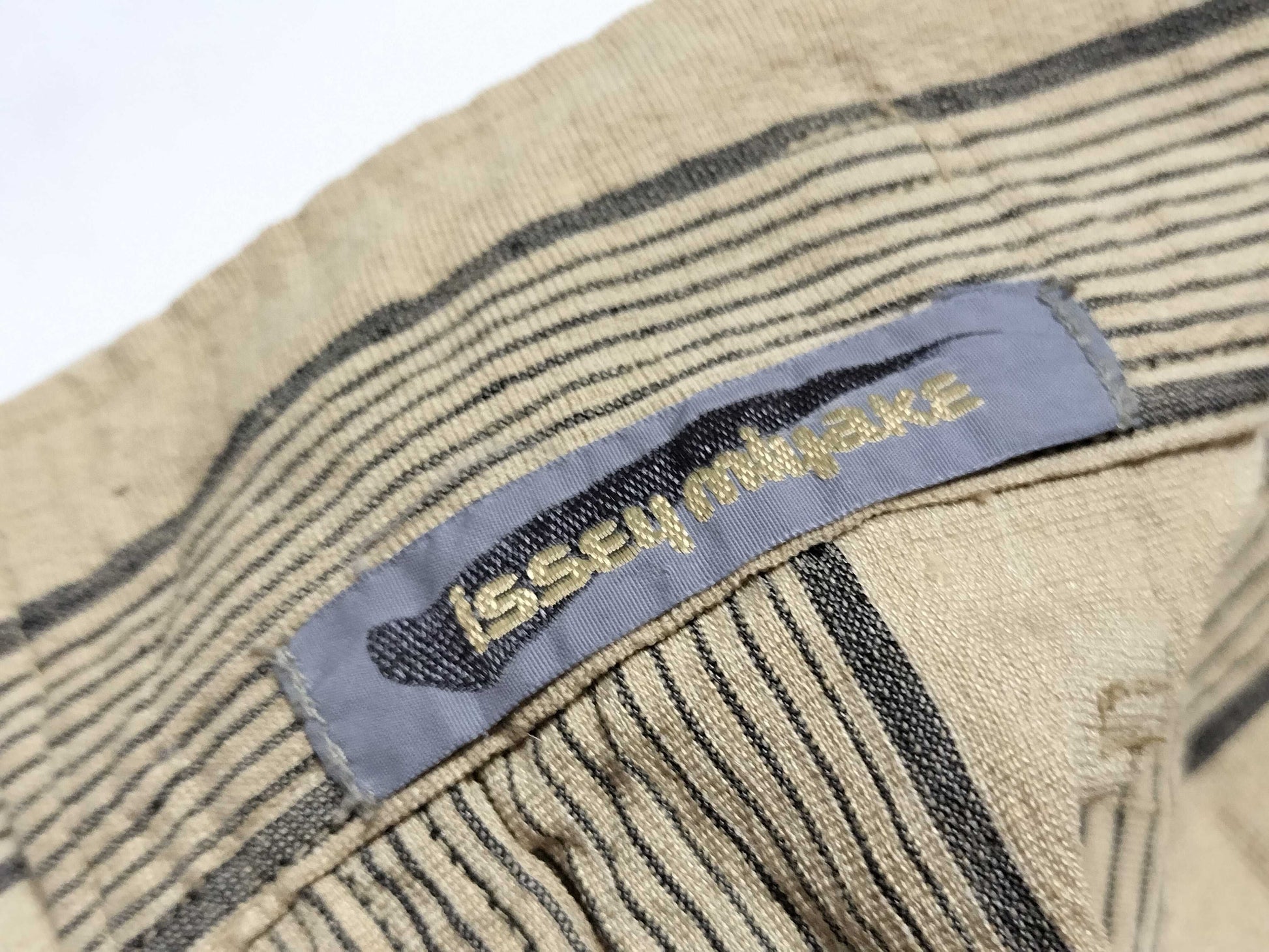 ISSEY MIYAKE 80s Brush Tag Linen Striped Skirt JG52118 Beige M Skirt
