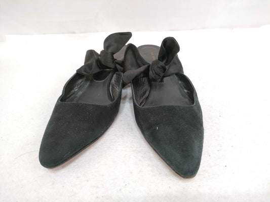 The Row COCO Suede Mules with Ribbon, Black, Size 38