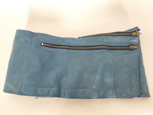 ISSEY MIYAKE Leather Waist Pouch with Zipper, Blue