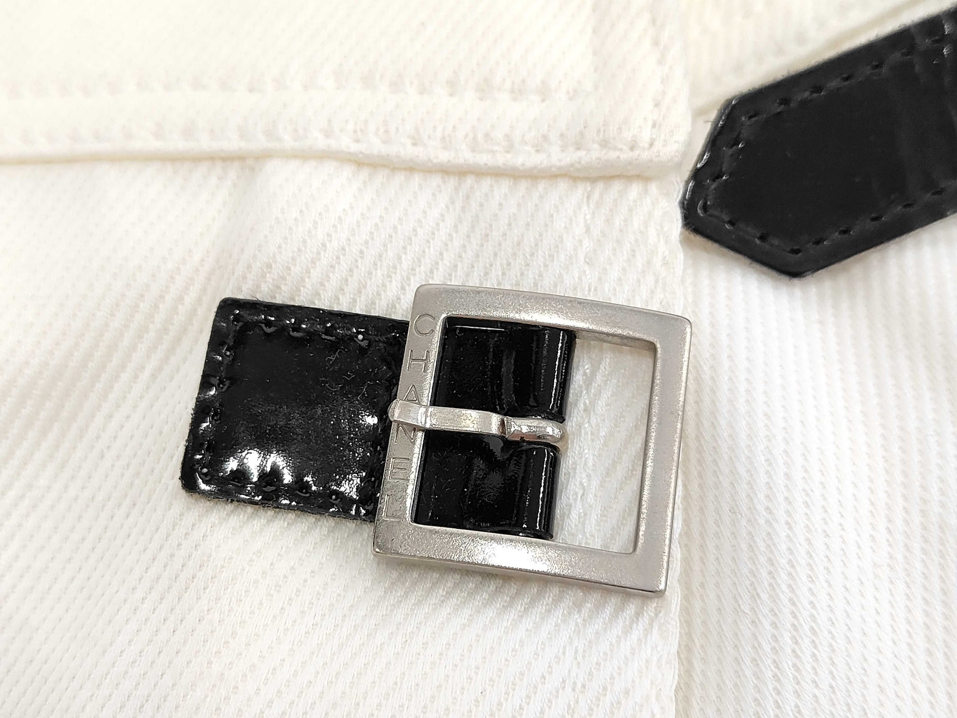 CHANEL 00T Belt Design Skirt P15337 White 40 Skirt