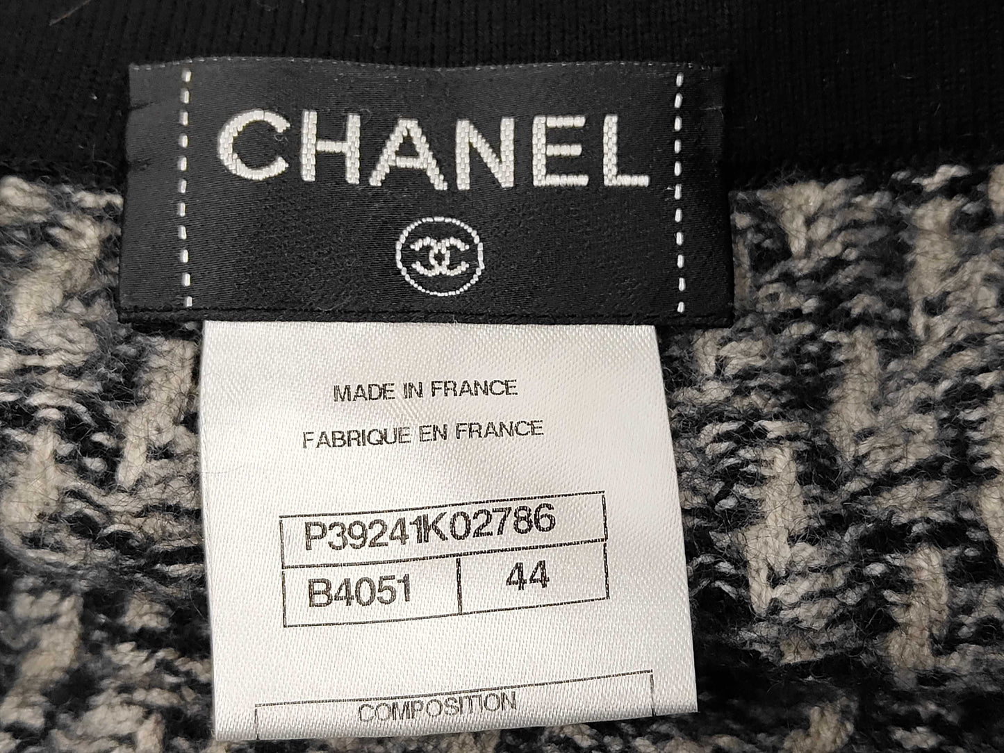 CHANEL Silk Mohair Coco Button Skirt P39241 Black Gray Size 44 Skirt