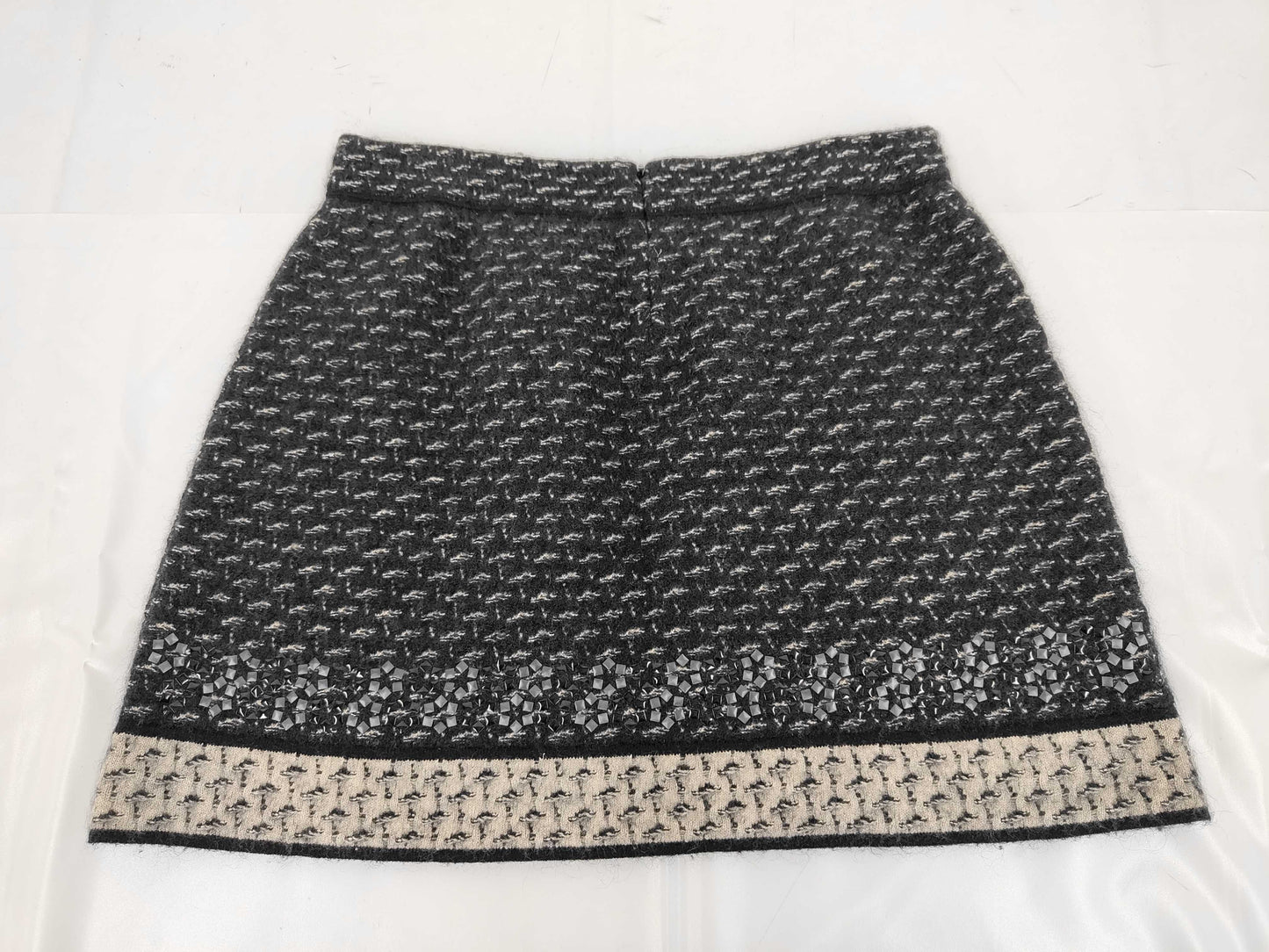 CHANEL Silk Mohair Coco Button Skirt P39241 Black Gray Size 44 Skirt