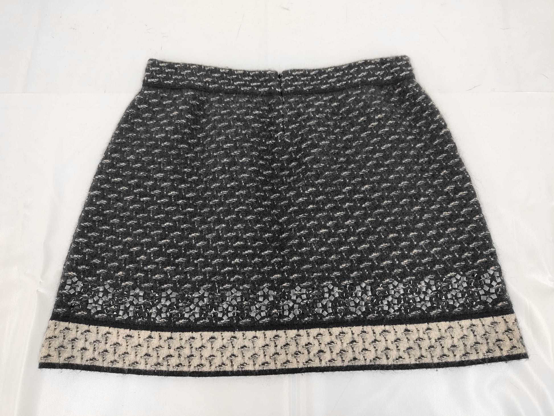 CHANEL Silk Mohair Coco Button Skirt P39241 Black Gray Size 44 Skirt