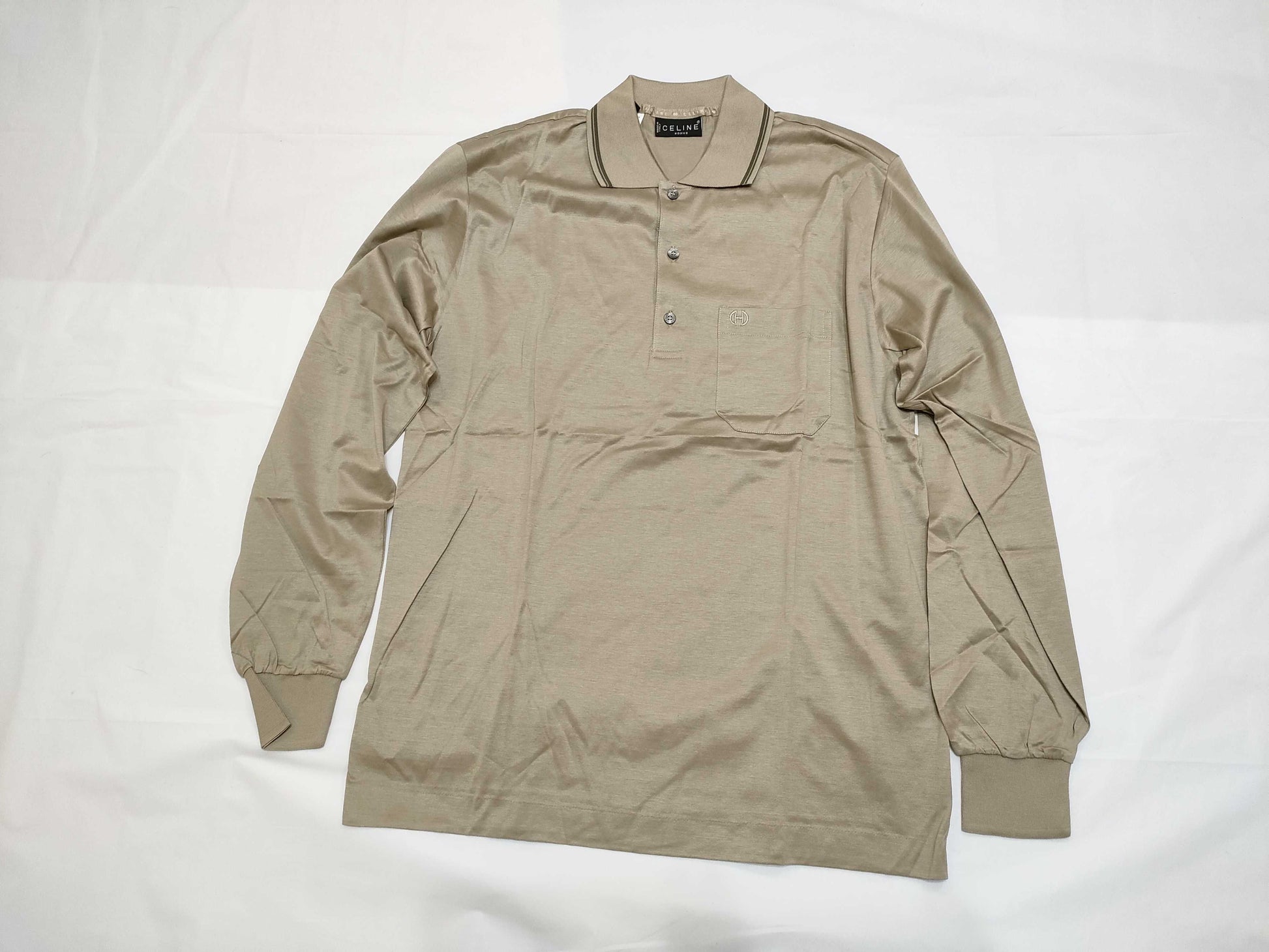CELINE Homme Cotton Polo Shirt Filoscozia Beige Top