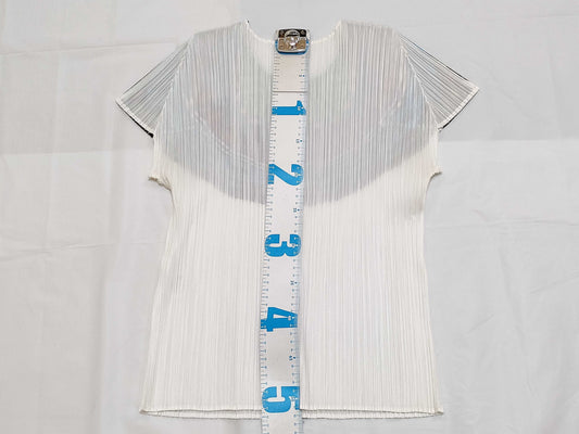 ISSEY MIYAKE Pleats Please Issey Miyake wool and knit print transfer short-sleeved crew neck top PP21-JK741 White Multicolor Top
