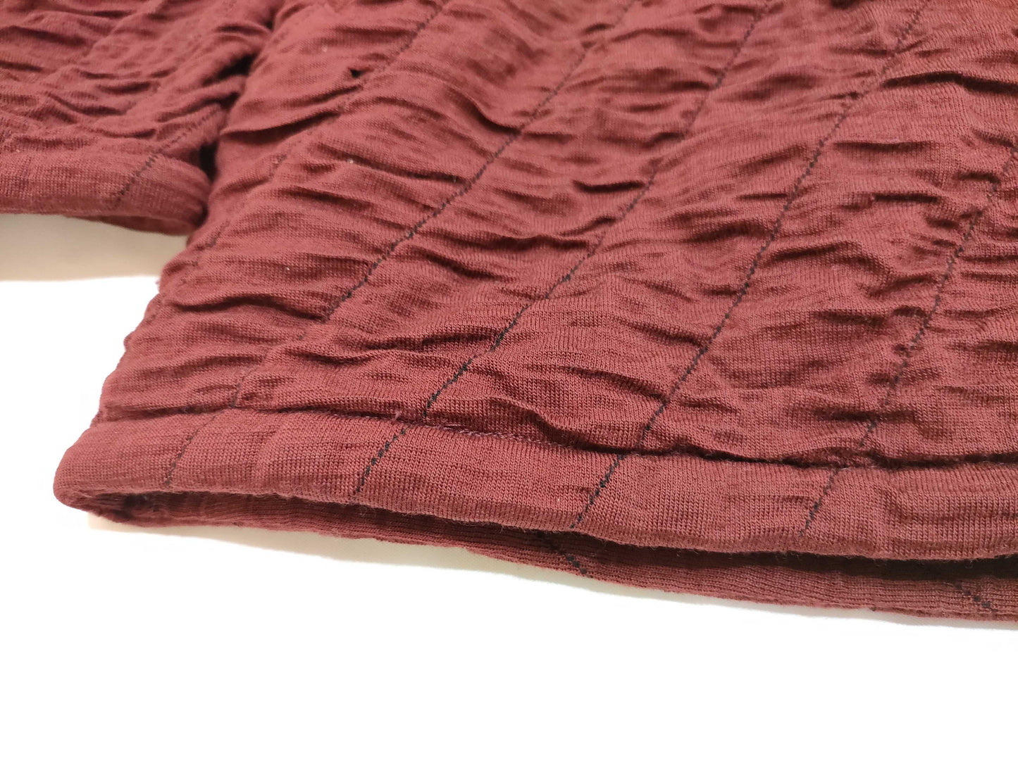 ISSEY MIYAKE 70s early single-color tag leather lining gathered bias shawl collar jacket in red and black