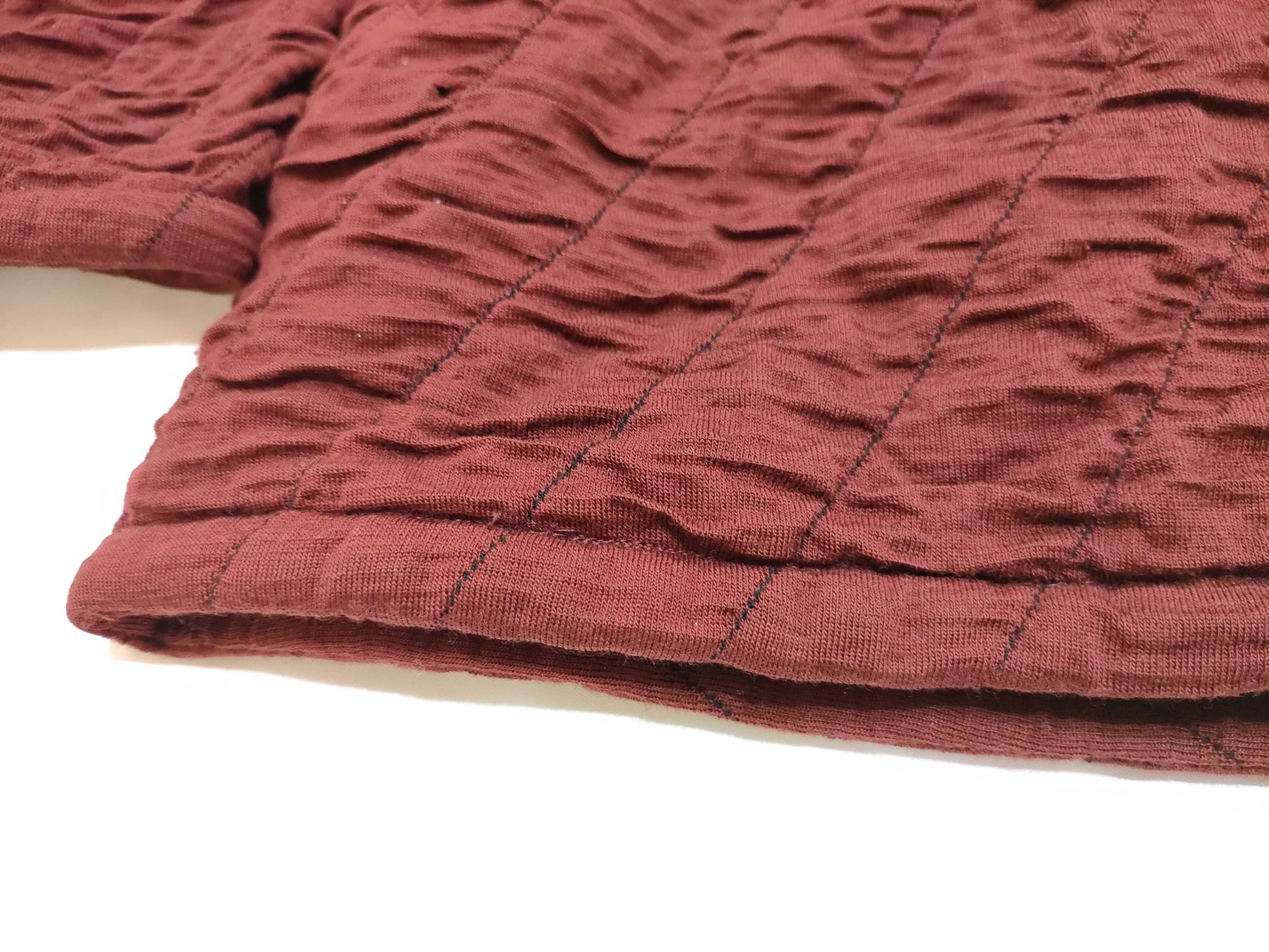 ISSEY MIYAKE 70s early single-color tag leather lining gathered bias shawl collar jacket in red and black