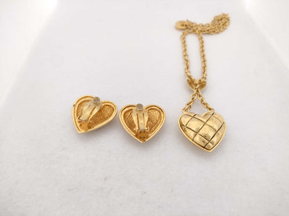 SONIARY RYKIEL Sonia Rykiel Heart Lattice Motif Earrings and Pendant Necklace Set in Grand Prix Gold