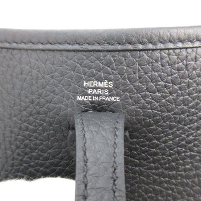 HERMES Evelyn TPM 16 Taurillon Clemence Leather Shoulder Bag in Black with Silver Hardware and Protective Seal, K Stamp