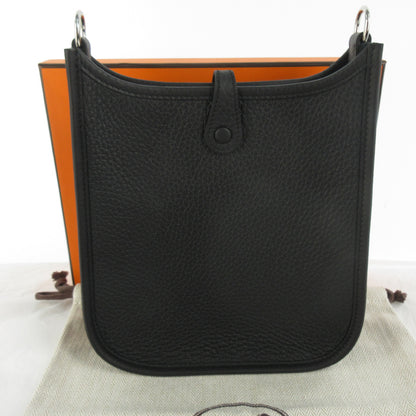 HERMES Evelyn TPM 16 Taurillon Clemence Leather Shoulder Bag in Black with Silver Hardware and Protective Seal, K Stamp