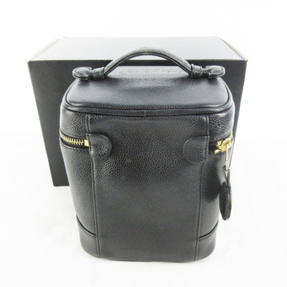 CHANEL #5 Caviar Leather Matelasse Coco Mark Black Gold Hardware Vanity Bag with Seal