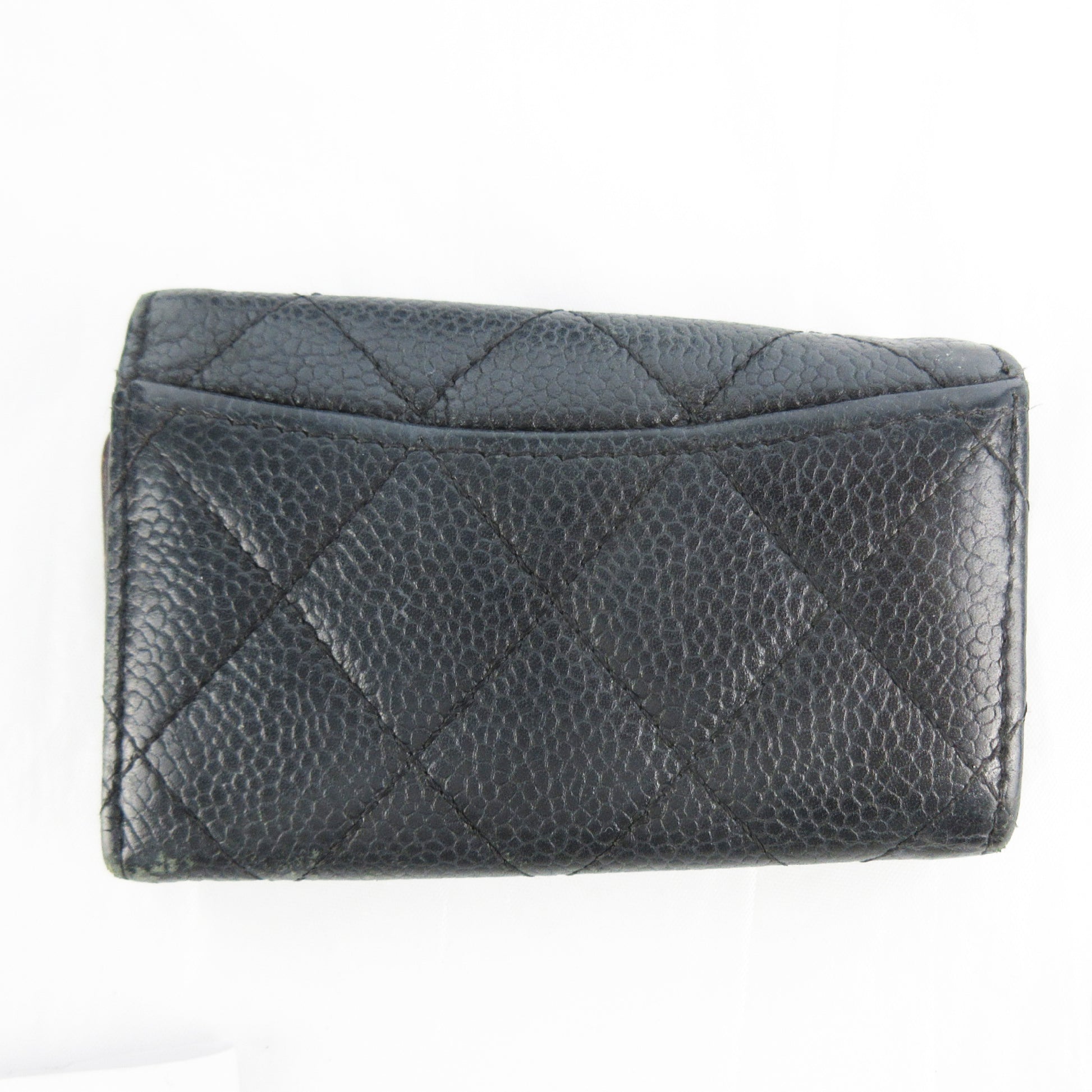 CHANEL Coco Mark 17 Series Caviar Leather Coco Mark Black Silver Hardware Serial Seal Guarantee Card Included Key Case/Key Holder