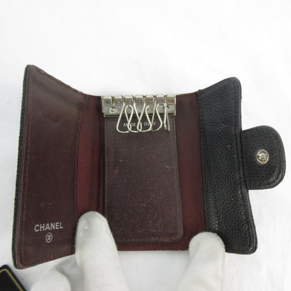 CHANEL Coco Mark 17 Series Caviar Leather Coco Mark Black Silver Hardware Serial Seal Guarantee Card Included Key Case/Key Holder