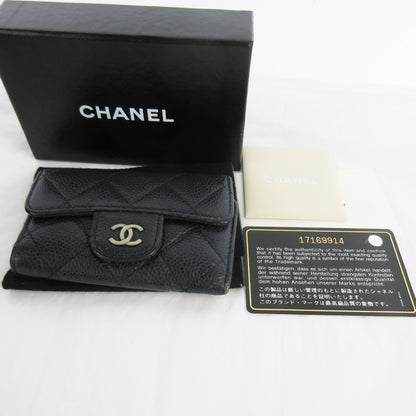 CHANEL Coco Mark 17 Series Caviar Leather Coco Mark Black Silver Hardware Serial Seal Guarantee Card Included Key Case/Key Holder