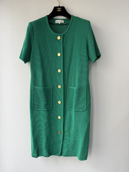 Yves Saint Laurent YSL Green Knit Dress with Gold Buttons, Vintage, Size L