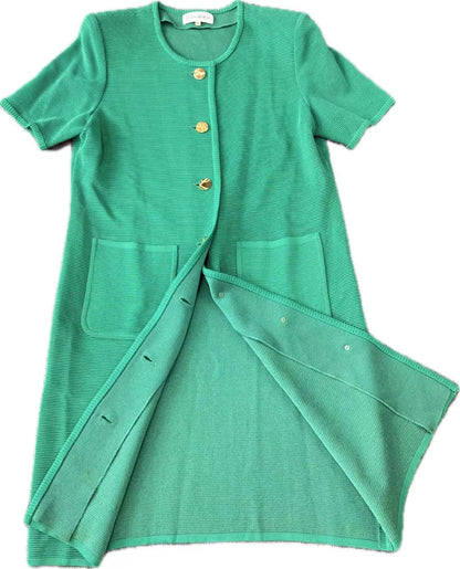 Yves Saint Laurent YSL Green Knit Dress with Gold Buttons, Vintage, Size L
