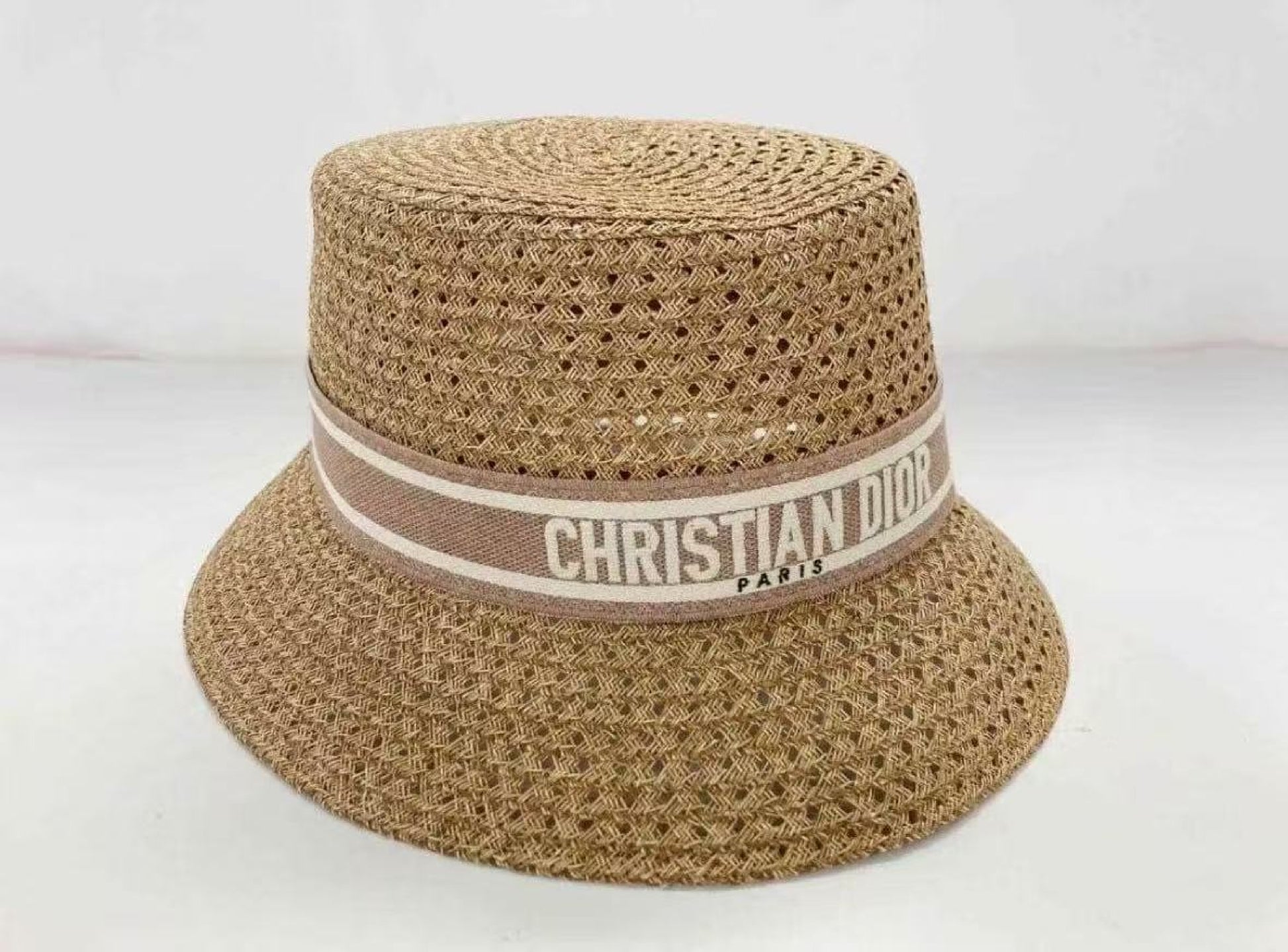Dior D-Bobby Boeheim Hat, Brown Raffia with Logo Band, #56, Other Accessories