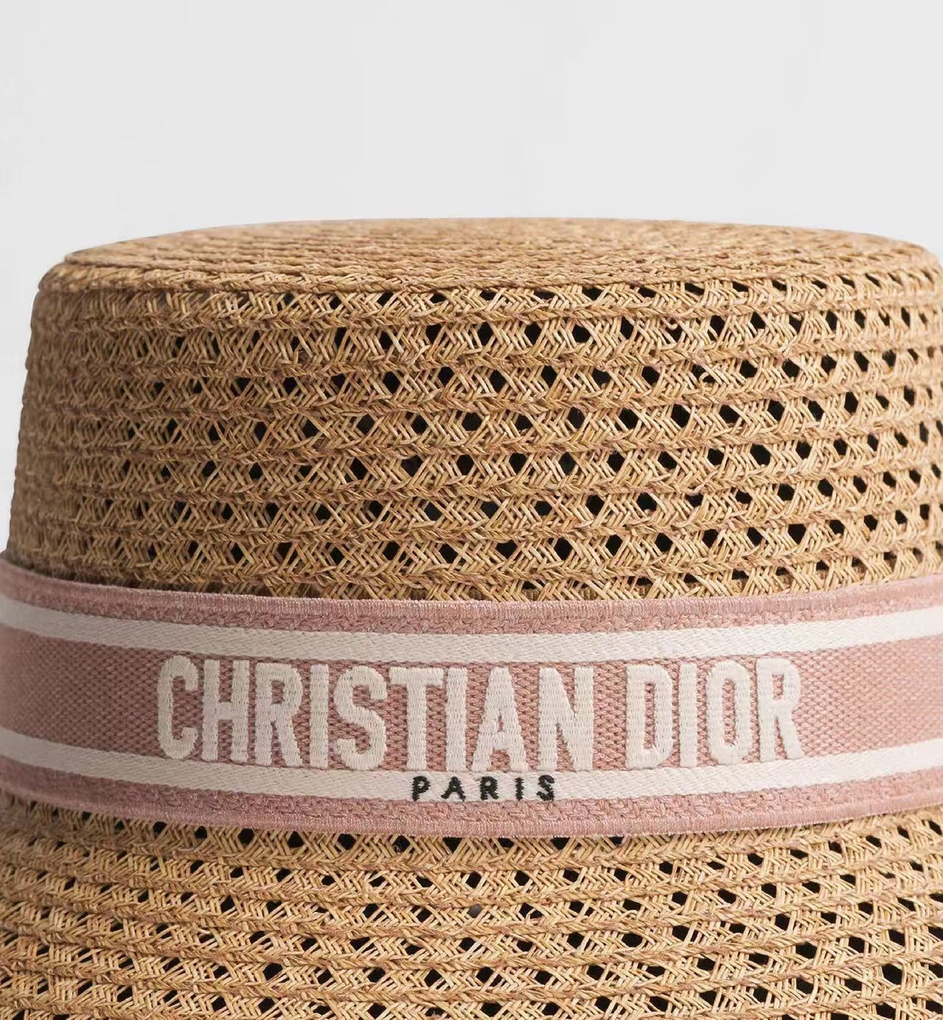 Dior D-Bobby Boeheim Hat, Brown Raffia with Logo Band, #56, Other Accessories