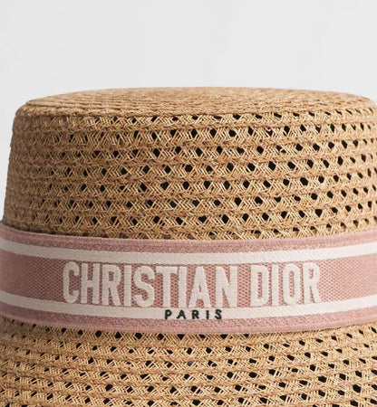 Dior D-Bobby Boeheim Hat, Brown Raffia with Logo Band, #56, Other Accessories
