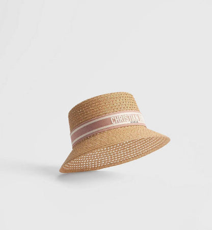 Dior D-Bobby Boeheim Hat, Brown Raffia with Logo Band, #56, Other Accessories