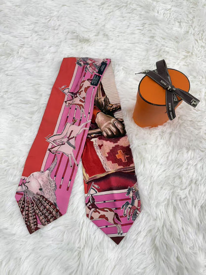 HERMES Twilly Saddlery Double-Sided Silk Scarf with Original Box, 83 x 11 cm, Other Accessories