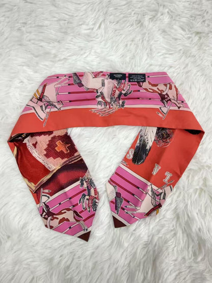 HERMES Twilly Saddlery Double-Sided Silk Scarf with Original Box, 83 x 11 cm, Other Accessories