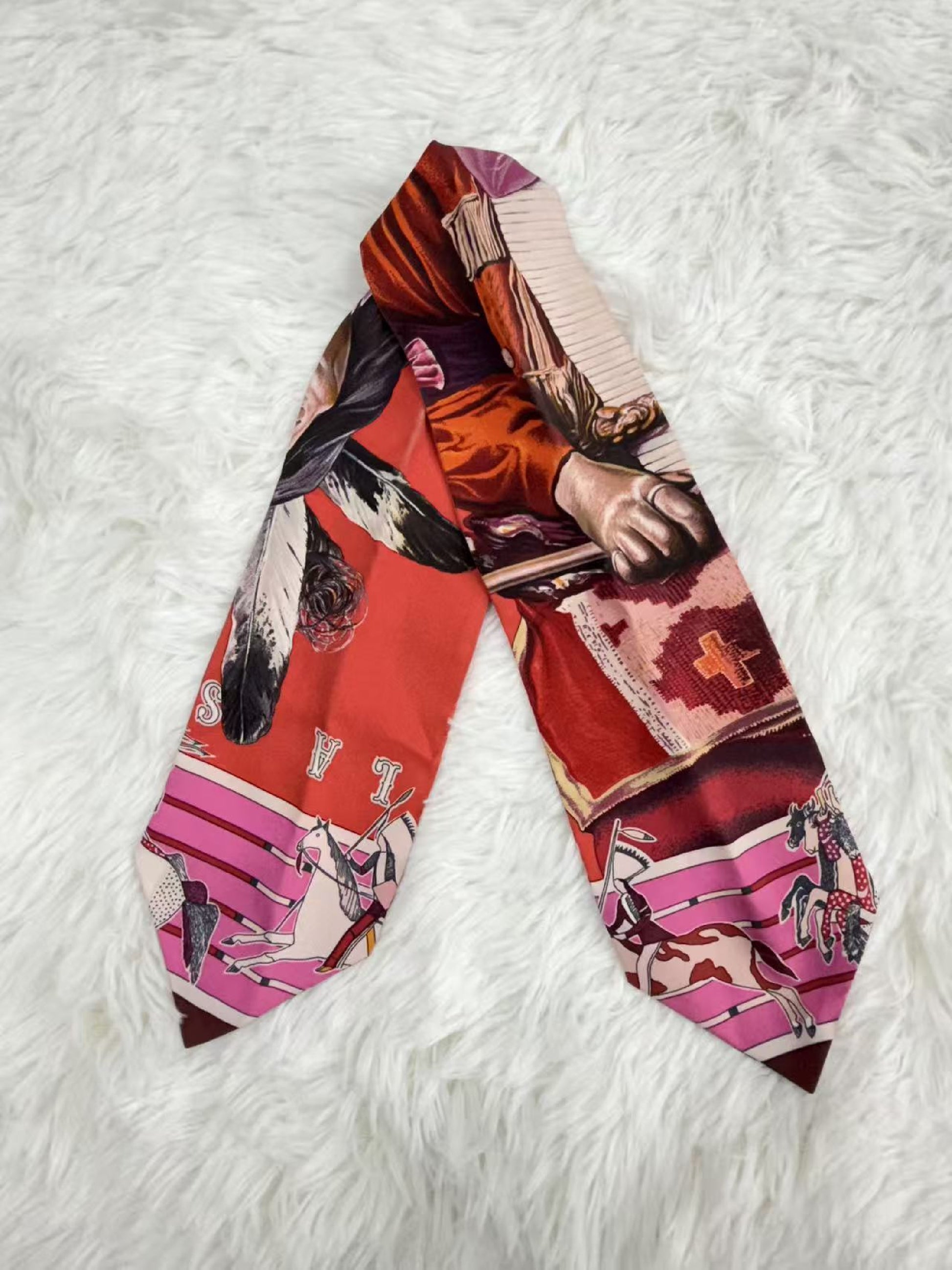 HERMES Twilly Saddlery Double-Sided Silk Scarf with Original Box, 83 x 11 cm, Other Accessories