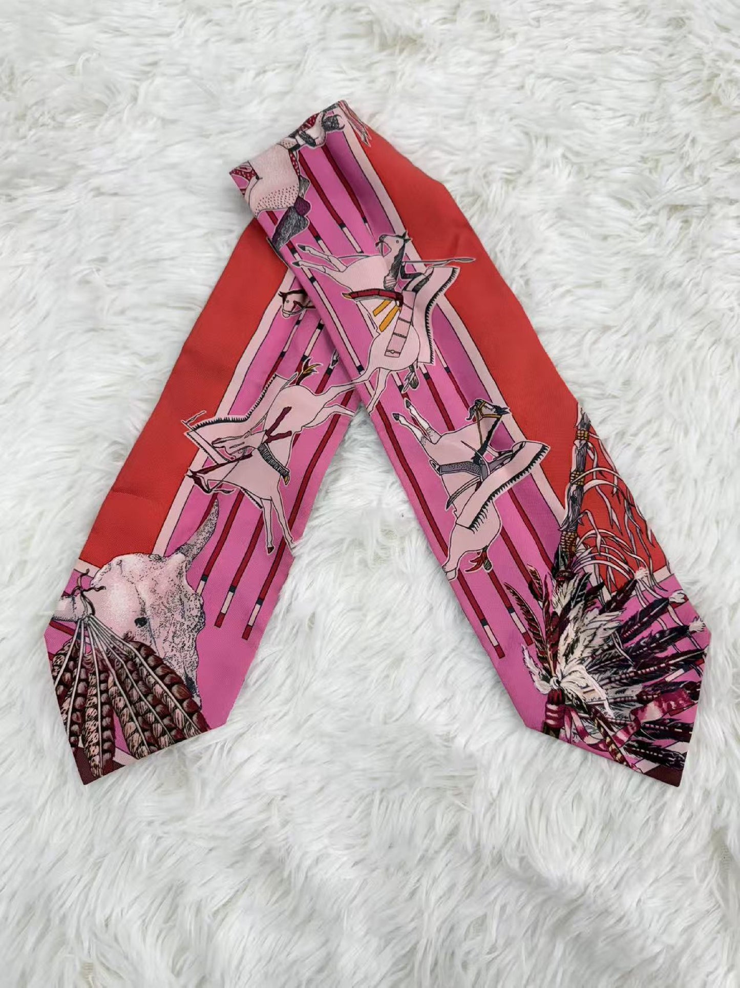 HERMES Twilly Saddlery Double-Sided Silk Scarf with Original Box, 83 x 11 cm, Other Accessories